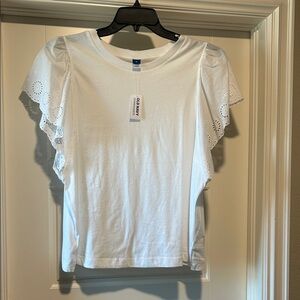 Old Navy White Short Sleeve Eyelet Top